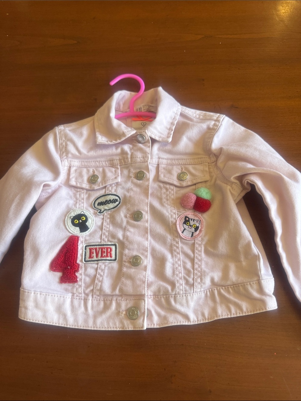 H&M Light Pink Girls' Embroidered Patch Jean Jacket 2T